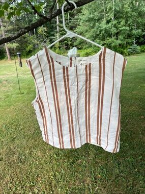 cloth & stone White Tank Top with Brown Stripes